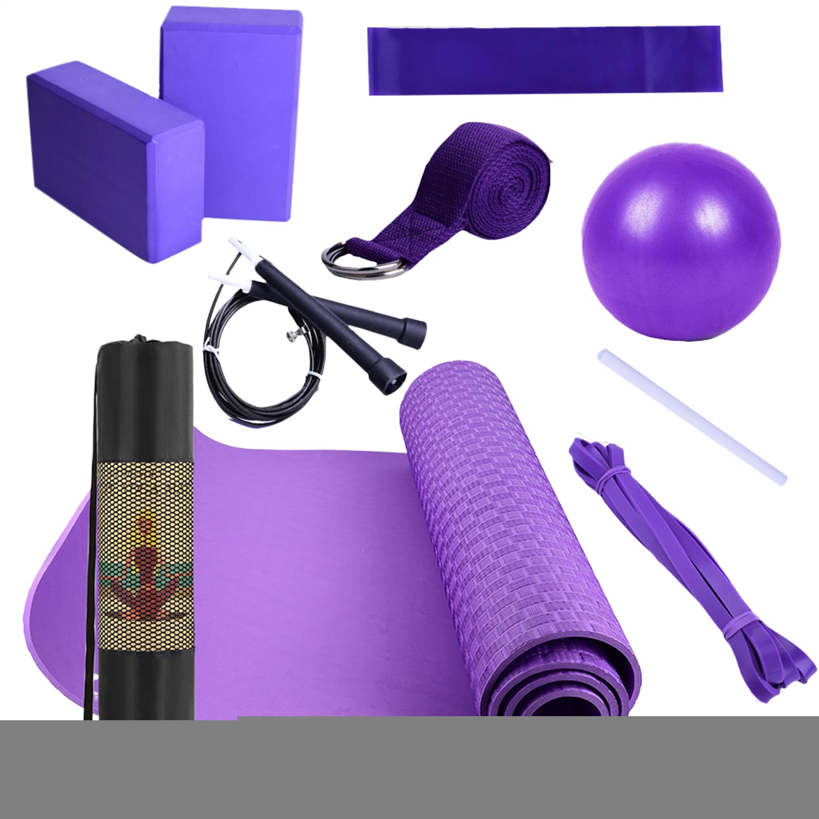 Conjunto de alfombrillas de yoga, kits de yoga para entrenamiento en casa | Incluye banda de resistencia, banda elástica, equipo de ejercicio
