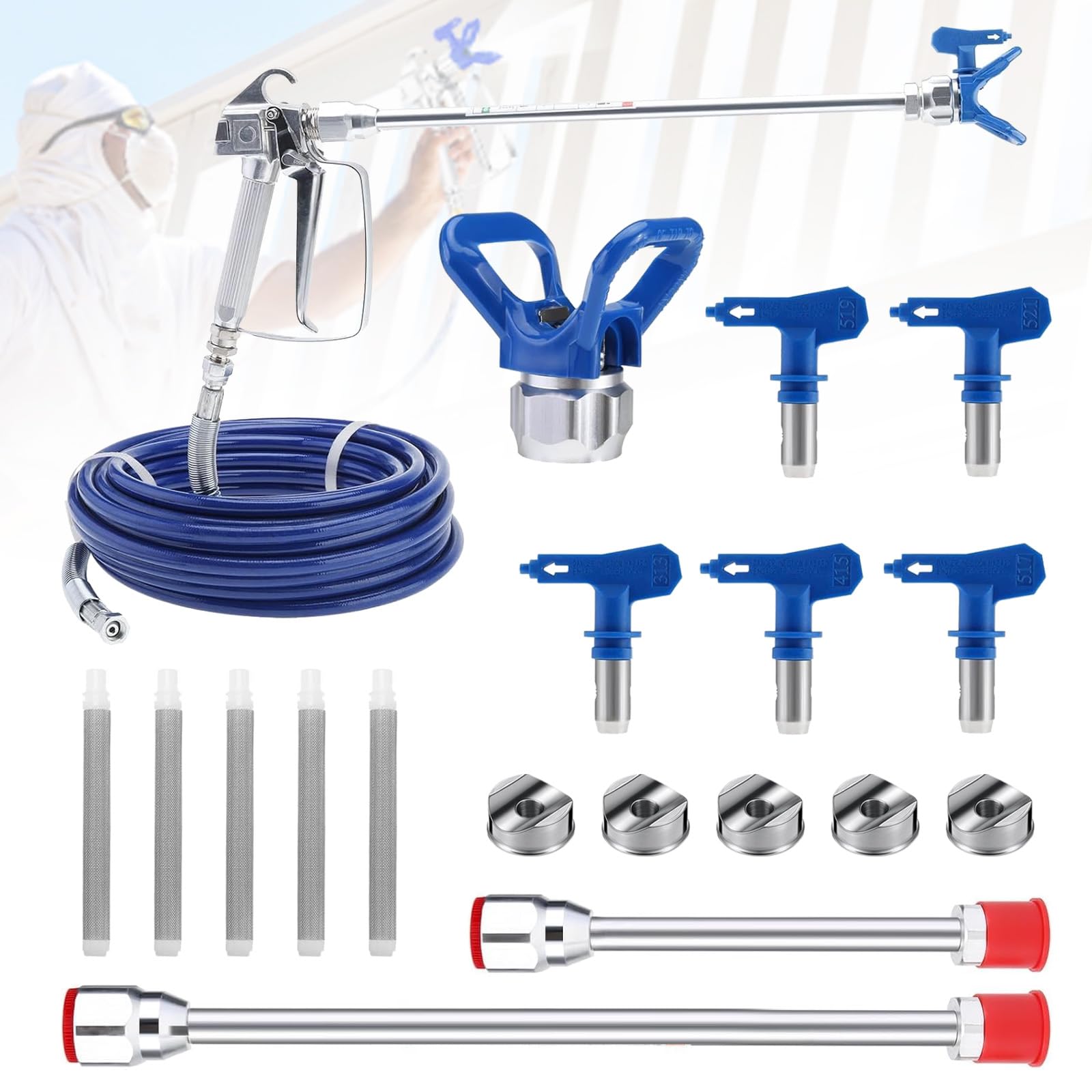 Airless Paint Spray Gun And Hose Kit, 3600PSI High Pressure Paint Sprayer Hose S