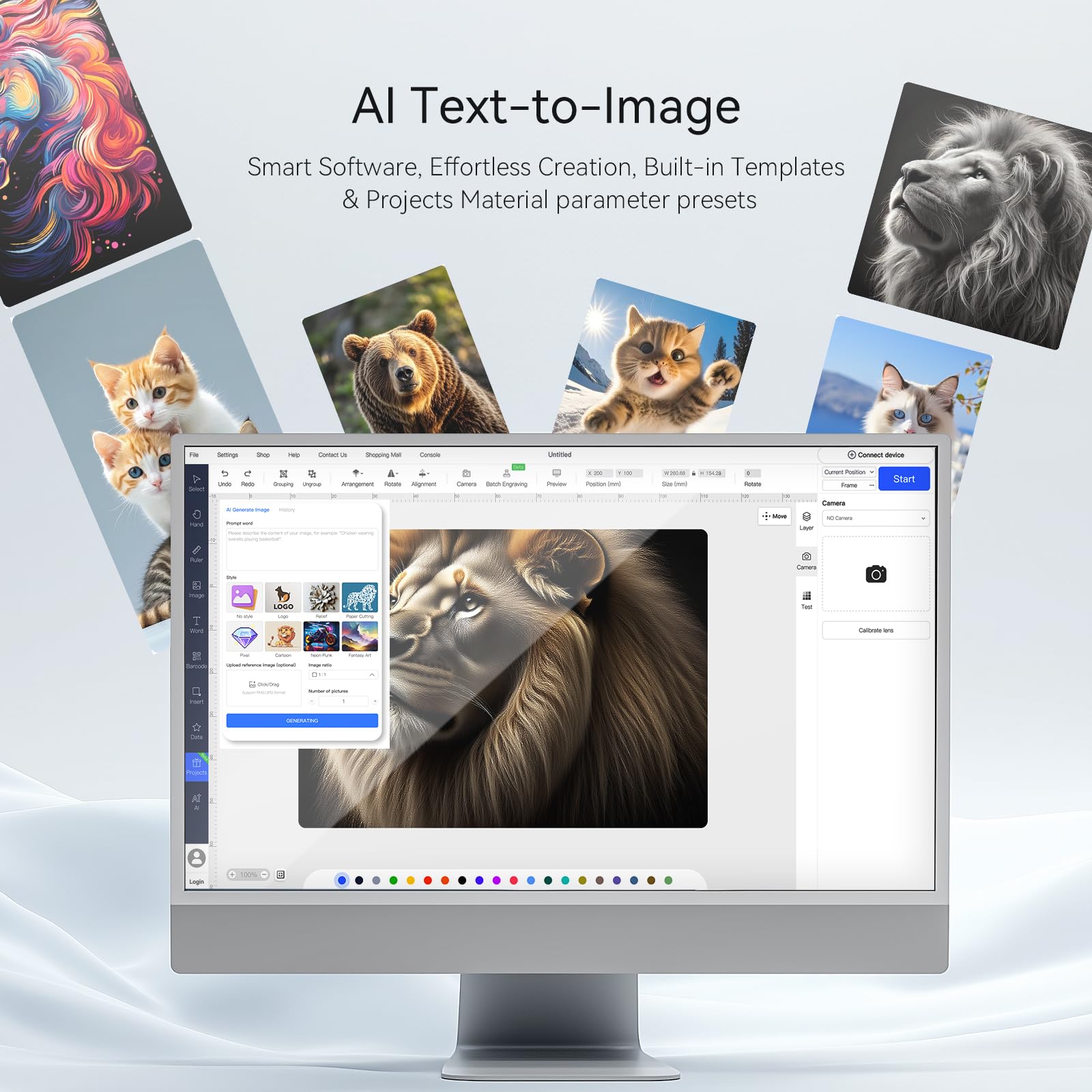 ATOMSTACK Swift 7W Incisore Laser & Taglierina, Macchina Incisione 300x300mm, Design AI, Montaggio Facile, Controllo Wi-Fi/USB/APP, Compatibile con Legno, Pelle, Acrilico, Vetro, Carta