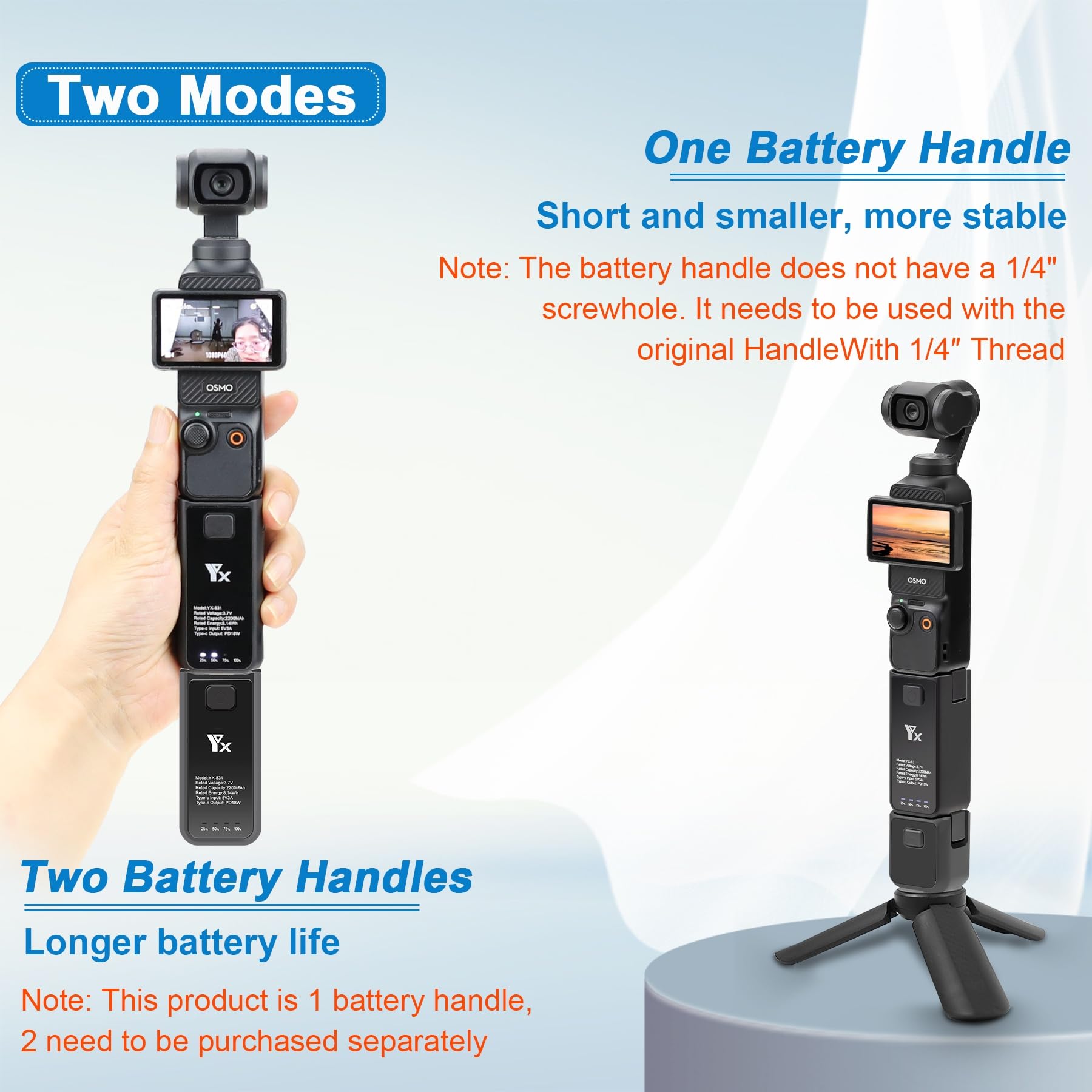 Rozszerzony uchwyt i ładowarka do DJI Osmo Pocket 3-2200 mAh uchwyt baterii z szybkim ładowaniem PD18W, zwiększa 62% czasu użytkowania