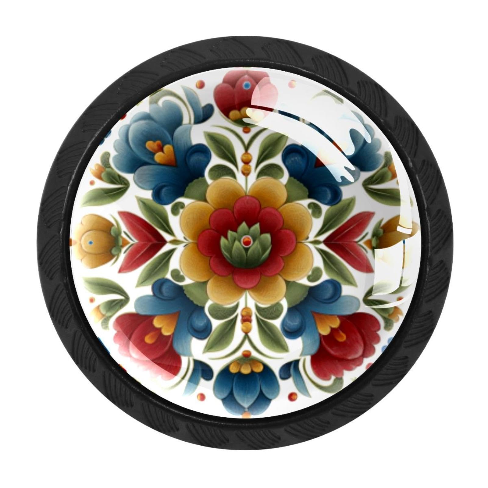 CHENZZZZ 4 Pack Black Norwegian Rosemaling Folk Style Flower (31) Cabinet Pulls with Screws, Kitchen Cabinet Knobs Hardware