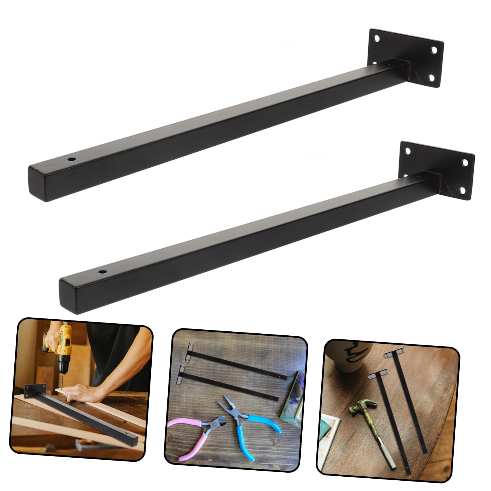 HOMSFOU 4pezzi Staffa Per Cartello Sospeso in Acciaio Inox Supporto Per Mensole Galleggianti Nero Staffe Rinforzo Per Mensole Ferramenta Per Montaggio Parete Incluso