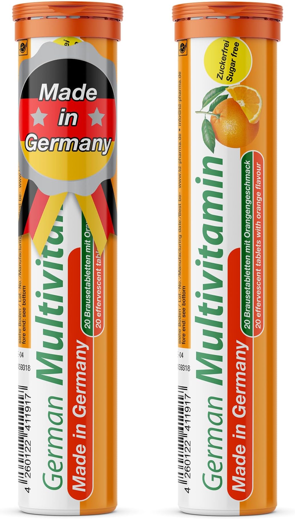 T&D Multivitamin - 2 x 20 effervescent Tablets - Orange Flavor - T&D Pharma German Multivitamin