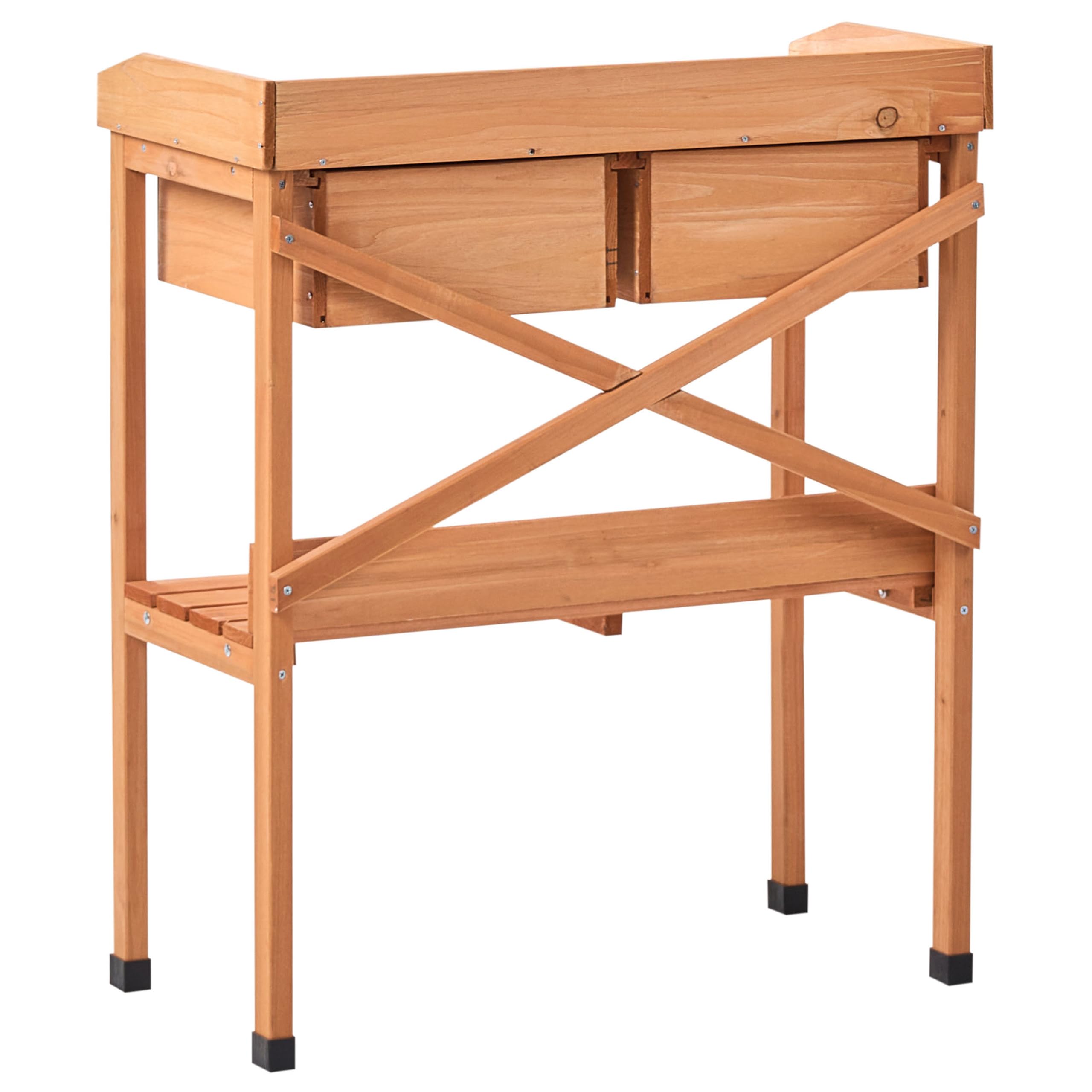 Ravanusa Table de Rempotage en Bois de Sapin 79x37x89 cm Plan de Travail en Fer Marron Clair