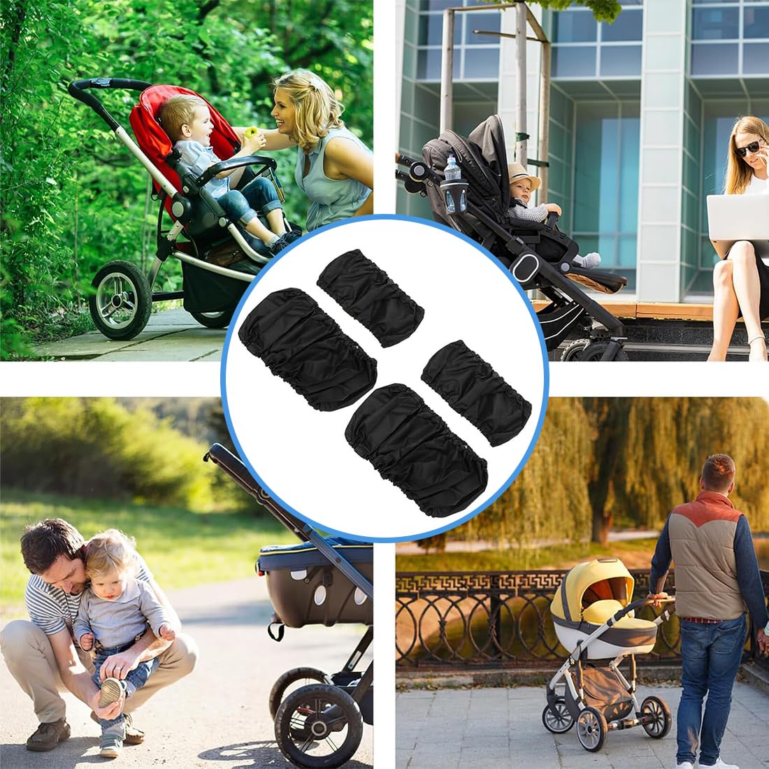 4 Pezzi Copriruota Passeggino, Universali Coperture Esterne per Ruote Buggy, Carrozzina Impermeabili e Antipolvere Copri Ruote Passeggino per Casa, Nero C