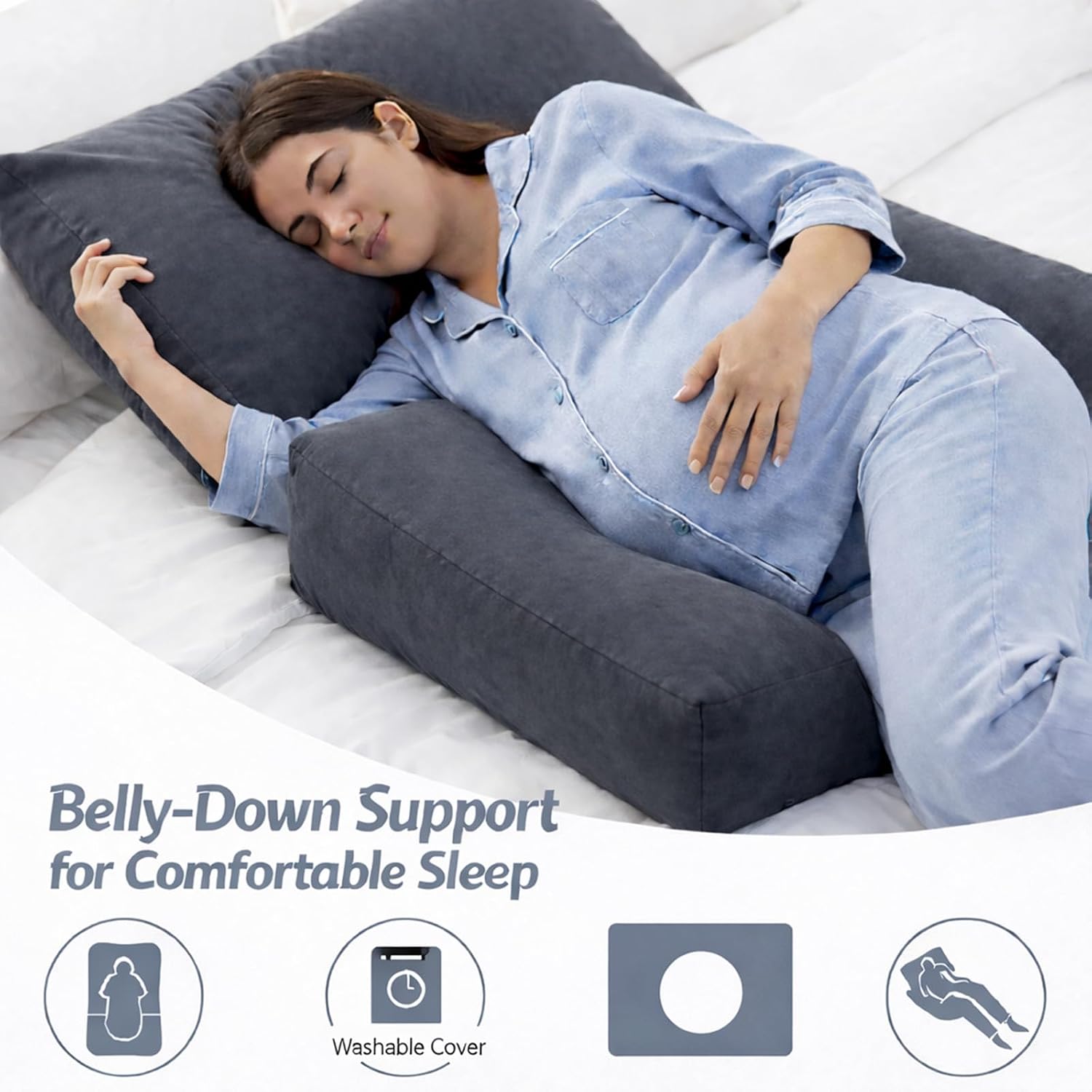 2026 Upgraded Pregnancy Massage Pillow for Sleeping, 44.5” Belly Down Pregnancy Pillow, Full Body Support for Side & Belly Sleepers, Supports Back, Hips & Legs, Washable Cover