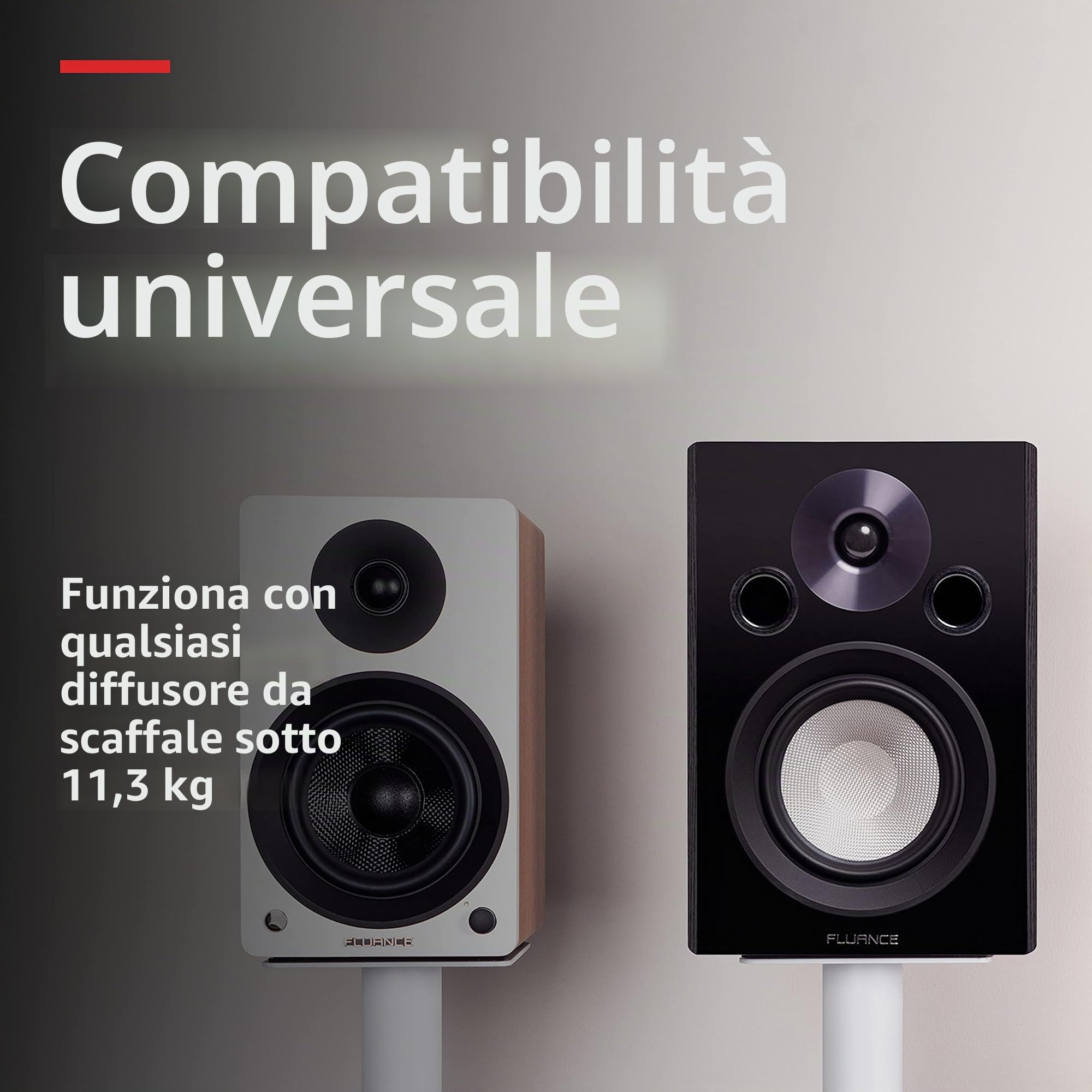 Coppia di supporti per altoparlanti Fluance con struttura robusta, punte da pavimento, piedini in gomma, gestione cavi e base quadrata – Bianco opaco (SS05SWH)