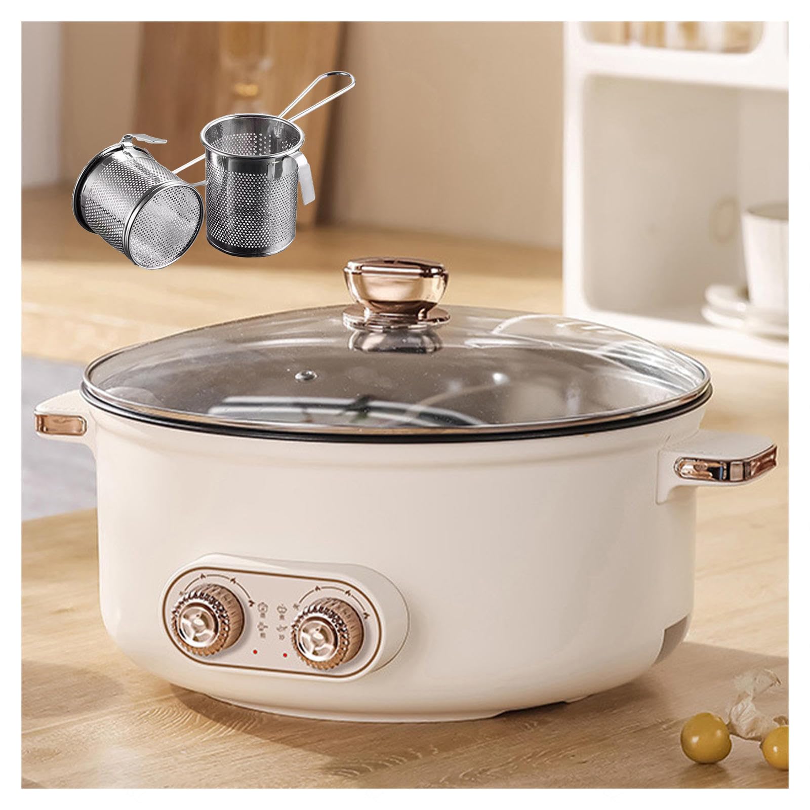 Fondue Chinoise Electrique , Double Interrupteur de Commande 1600 Watts Feu à Trois Vitesses Fondue Chinoise Traditionnelle , IdéAl Pour Les RéUnions De Famille (avec 2 Filets Non éTanches) ,5.5L