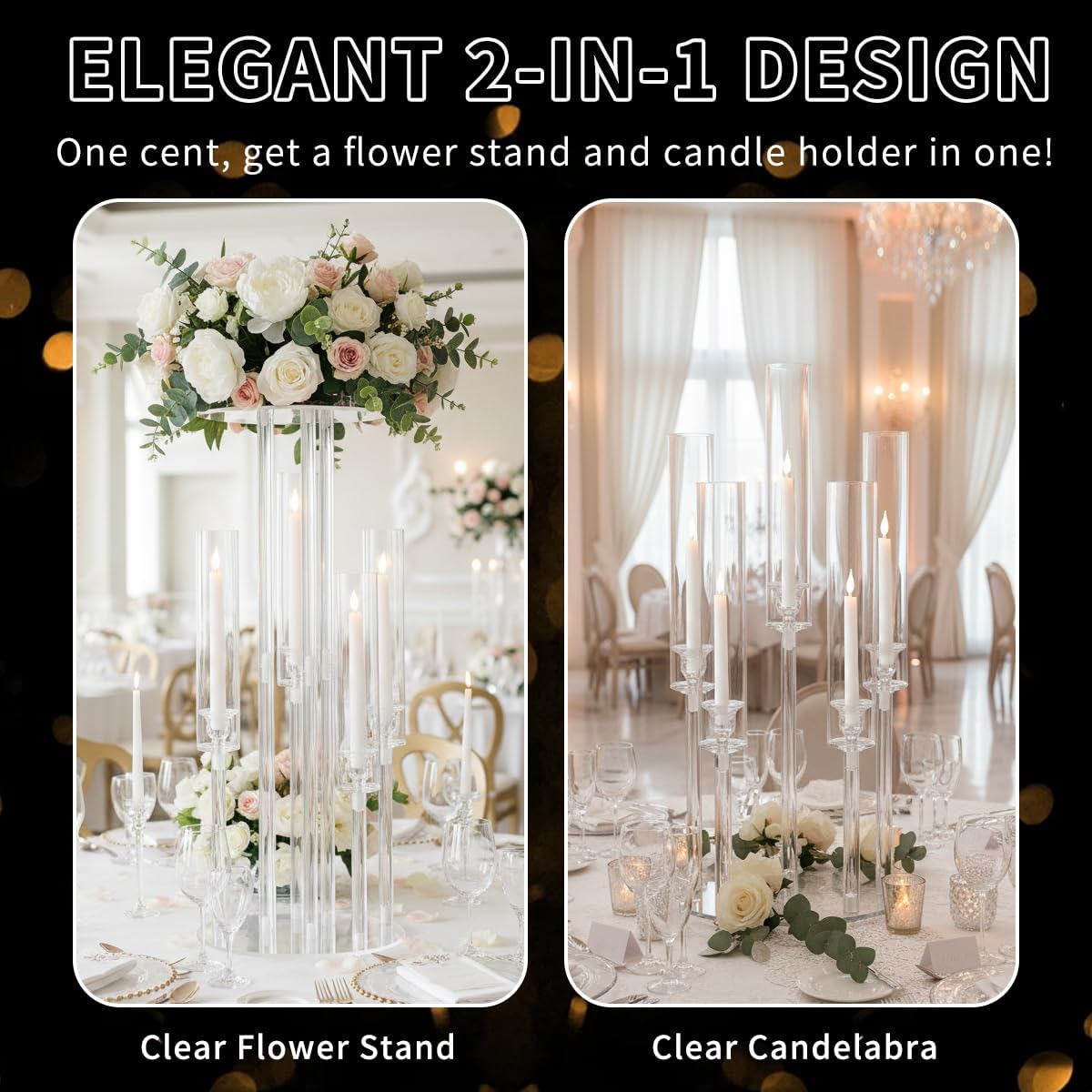 4PCS 5 Arm Candelabra,Clear Centerpiece for Table,Acrylic Centerpiece Stand for Wedding Reception,Acrylic Candle Holder for Event Celebration Wedding Birthday Home Christmas