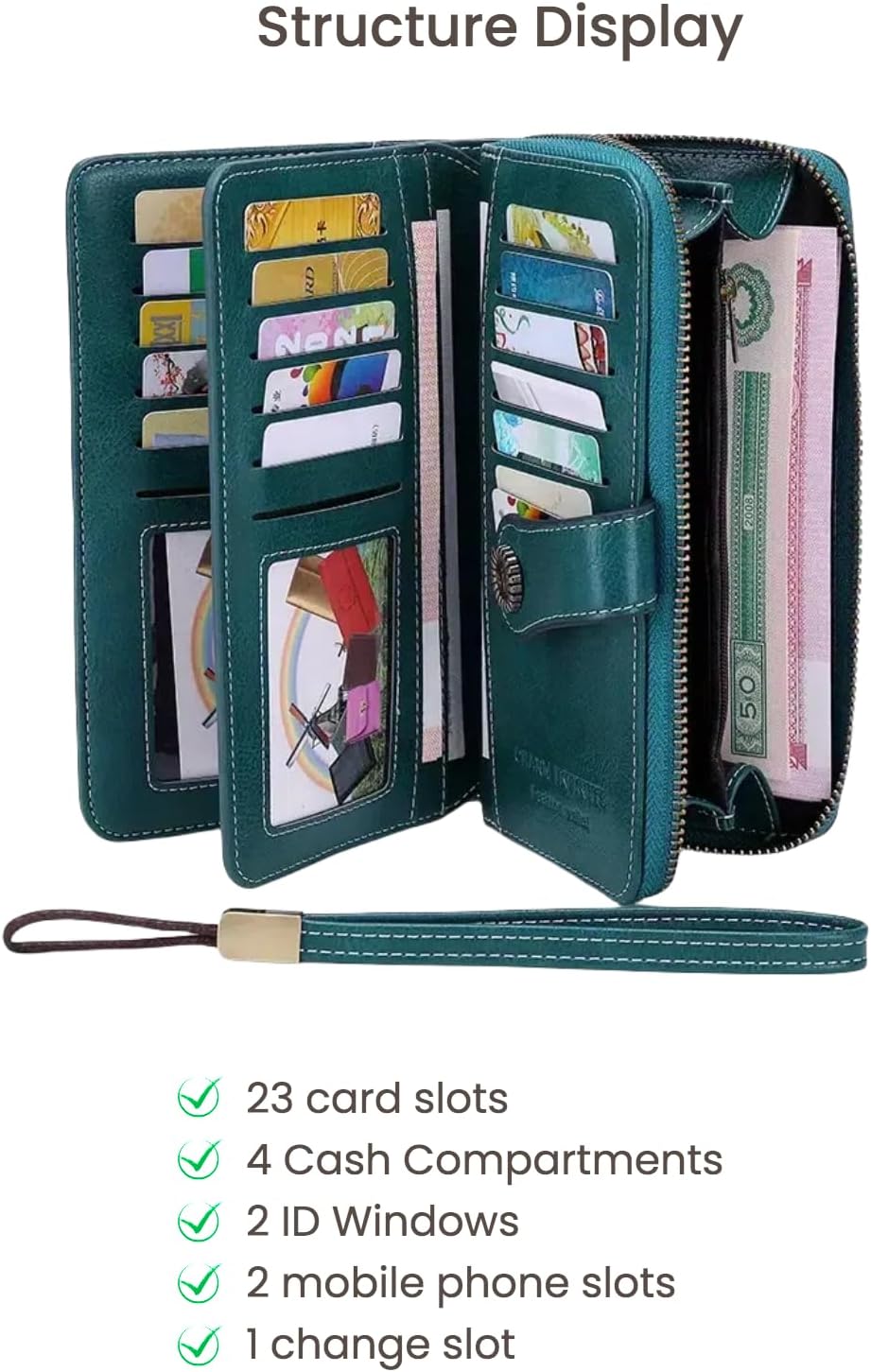 covimy Large Capacity Leather Wallets for Women，Credit Card Holder with RFID Wristlet Clutch purses for Woman - Image 4