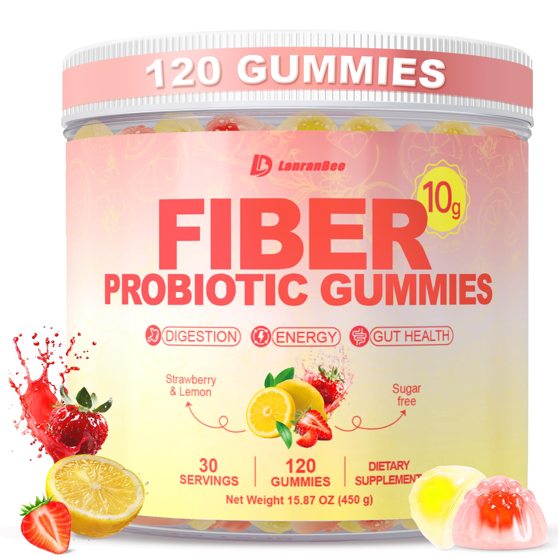 10g Fiber Gummies for Adults & Women Sugar Free High Fiber Supplement