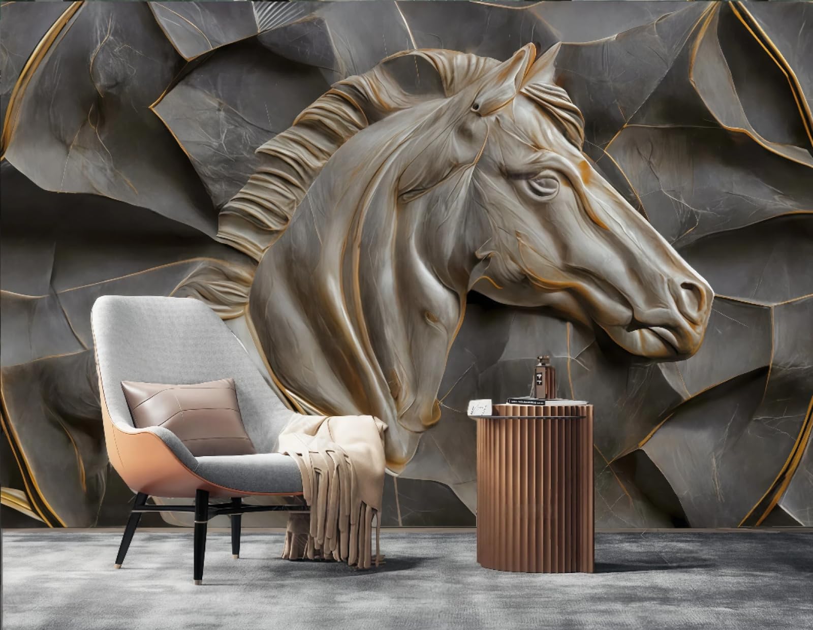 Abstrakcyjna tapeta trójwymiarowa skała rzeźba koń sztuka szary marmur obraz TV sofa tło tapeta ścienna salon restauracja kawiarnia ścienna, 3D, 150x105cm