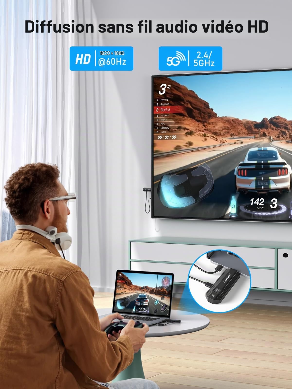 HDMI sans Fil, Lemorele 165 Ft/50M Émetteur et Récepteur HDMI sans Fil 5G Streaming 1080P Vidéo/Audio multimédia Depuis Un Ordinateur Portable, PC, Appareil Photo, Blu-Ray, PS5 vers HDTV/Projecteur