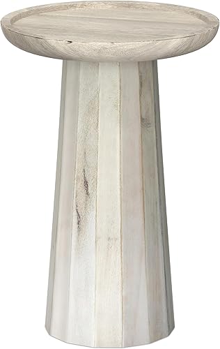 SIMPLIHOME Dayton SOLID MANGO WOOD - Mesa decorativa redonda de madera contemporánea de 13 pulgadas de ancho en blanco lavado, totalmente montada