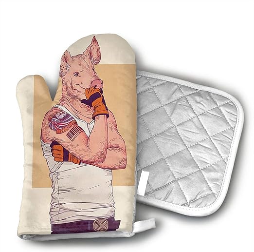 Amazon Co Jp かっこいい豚ボクサー 鍋つかみ 鍋敷き 耐熱ミトン オーブンミトン り止め クッキング用 バーベキュー用 フリーサイズ 耐熱温度0 ホーム キッチン