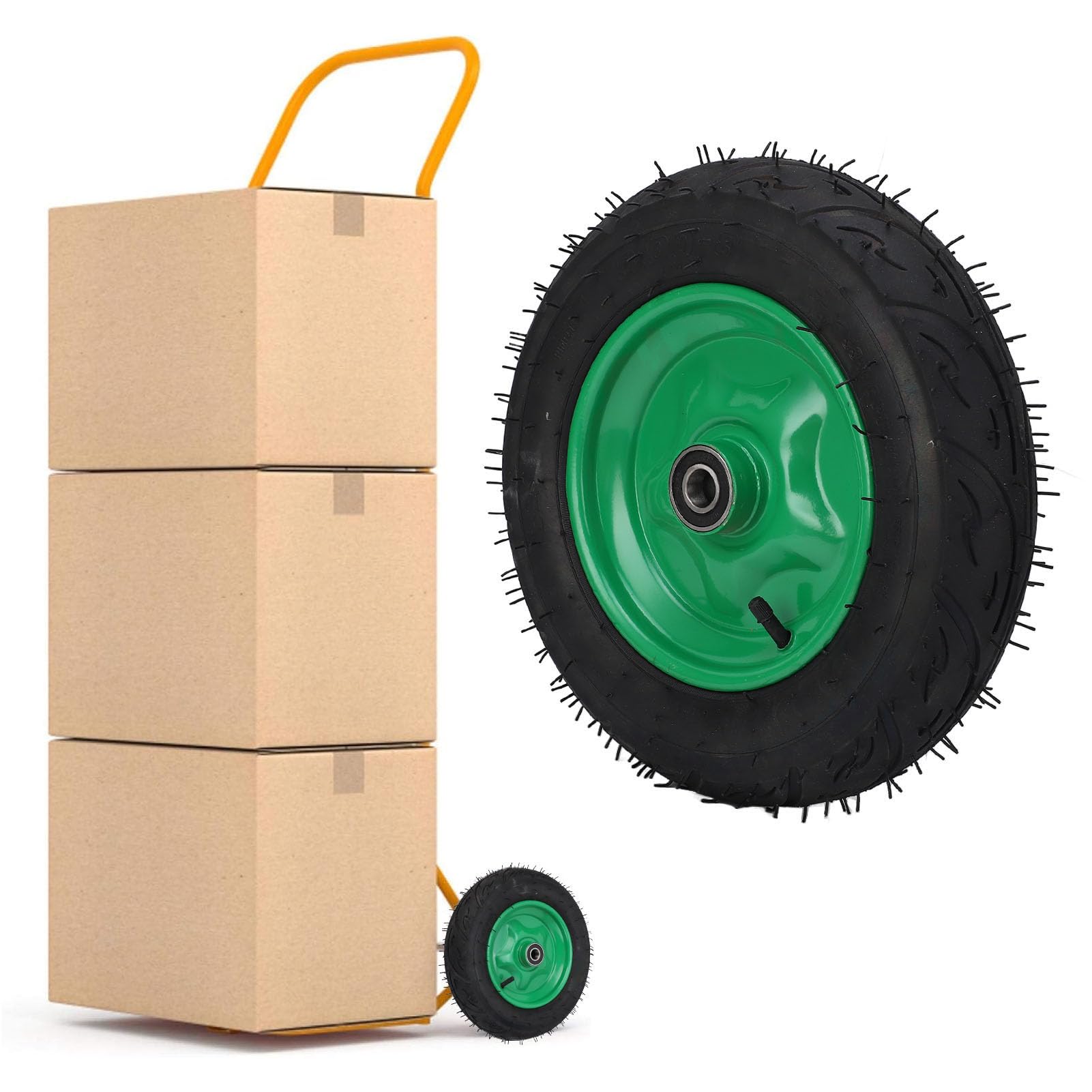 banapoy 14 Rubber Tire Wheels, Heavy Duty Rubber Pneumatic Tire and Wheel, 0.79 Axle Bore Hole, 2.76“ Offset Hub, 250KG Bearing, Replacement Tire Wheel for Hand Truck, Garden Cart