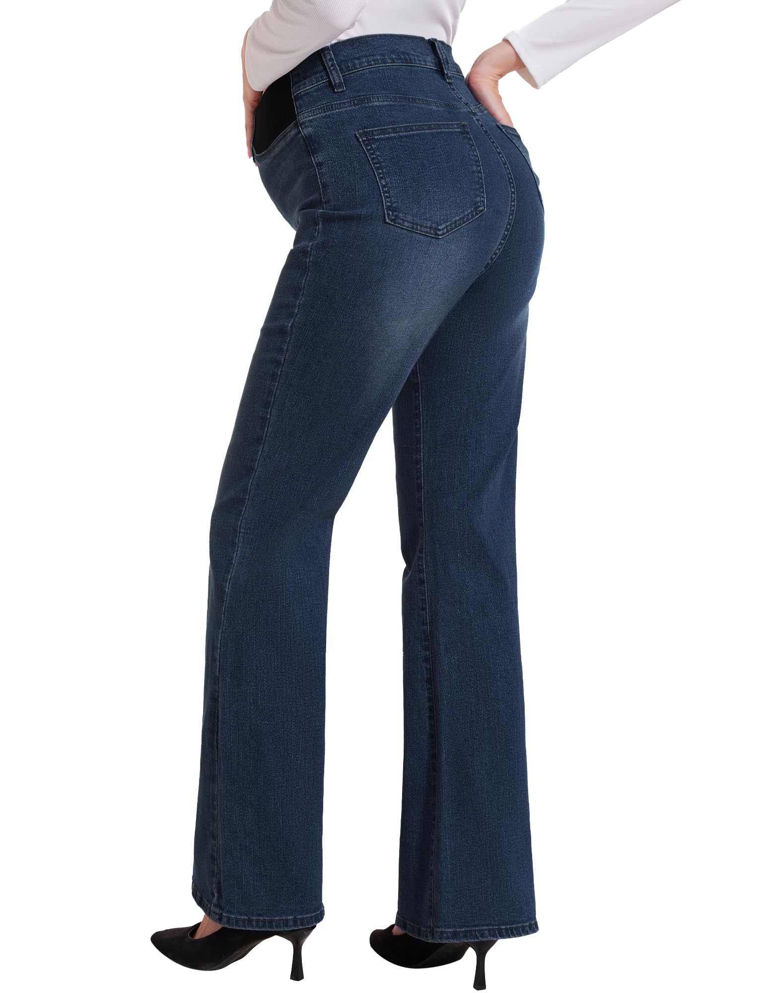 PACBREEZE Jeans acampanados de maternidad para mujer, tiro medio, elásticos, acampanados, corte de bota, pantalones de mezclilla para embarazo, S-XXL