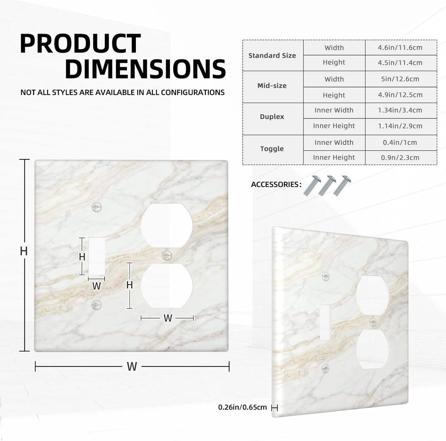 Outlet Covers Beige Vein White Marble 1 Toggle 1 Duplex Decorative Wall Plate Socket Cover Electrical Light Switch Cover Plate Switch Plate Covers For Home Office Decor image 5