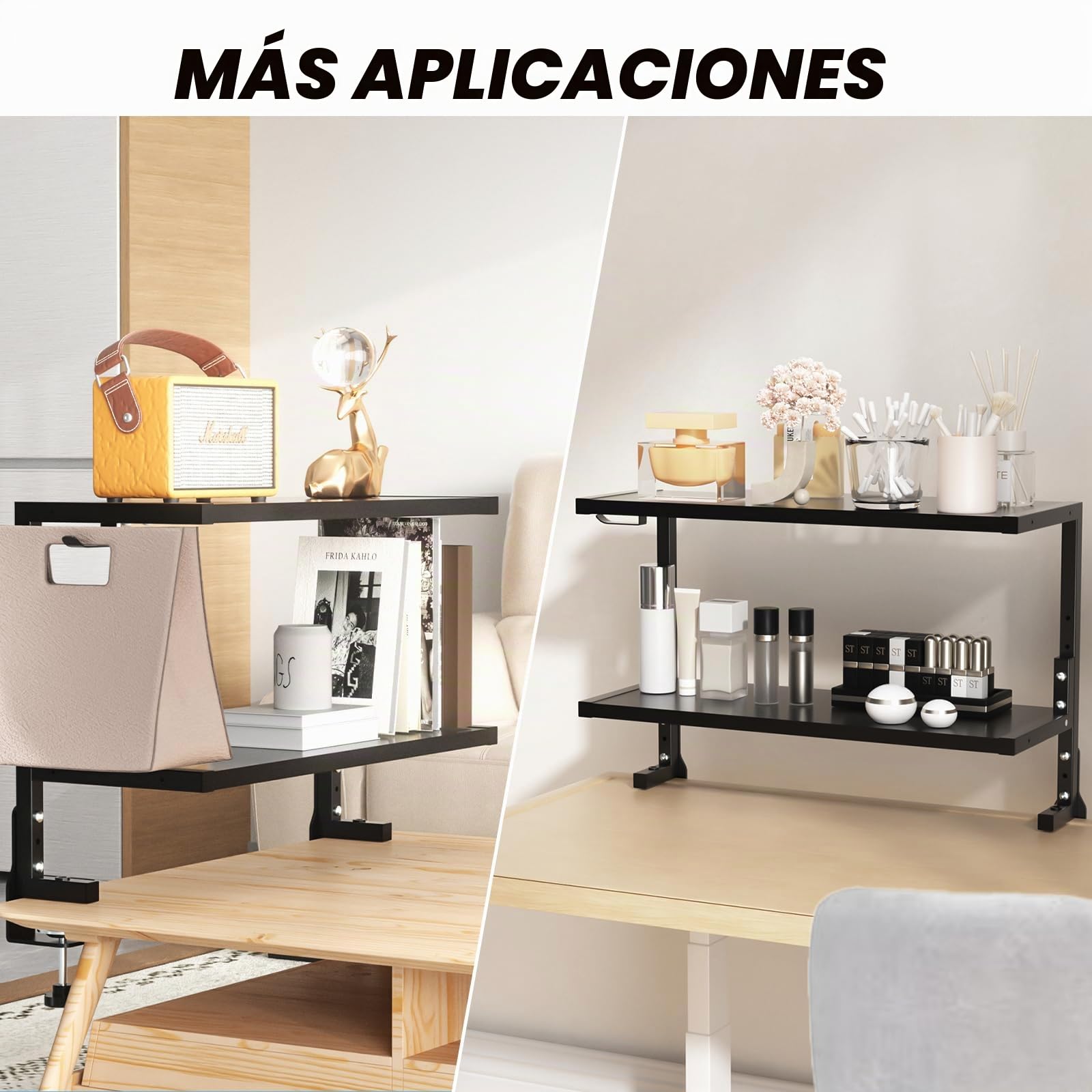 PUTORSEN Estanteria con Clip de 24 Pulgadas, Estanterias Doble Montado Encima o Debajo de la Mesa, Estanterias Almacenaje con Espacios a Medida para Equipos de Juego, Material de Oficina, etc, Negro