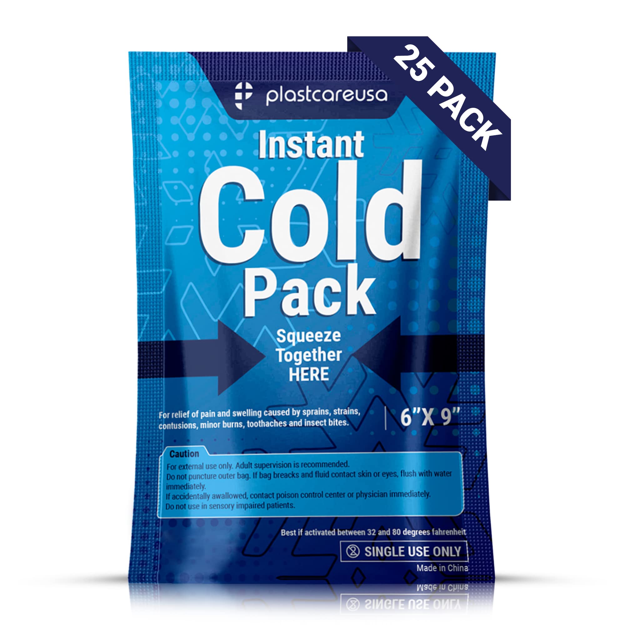 25 Pack 6" x 9" Disposable Ice Packs for Injuries, Swelling, Muscle & Joint Aches, Sprains & Abrasions - Easy to Use Disposable Cold Compress for Pain Relief - PlastCare USA Instant Cold Packs