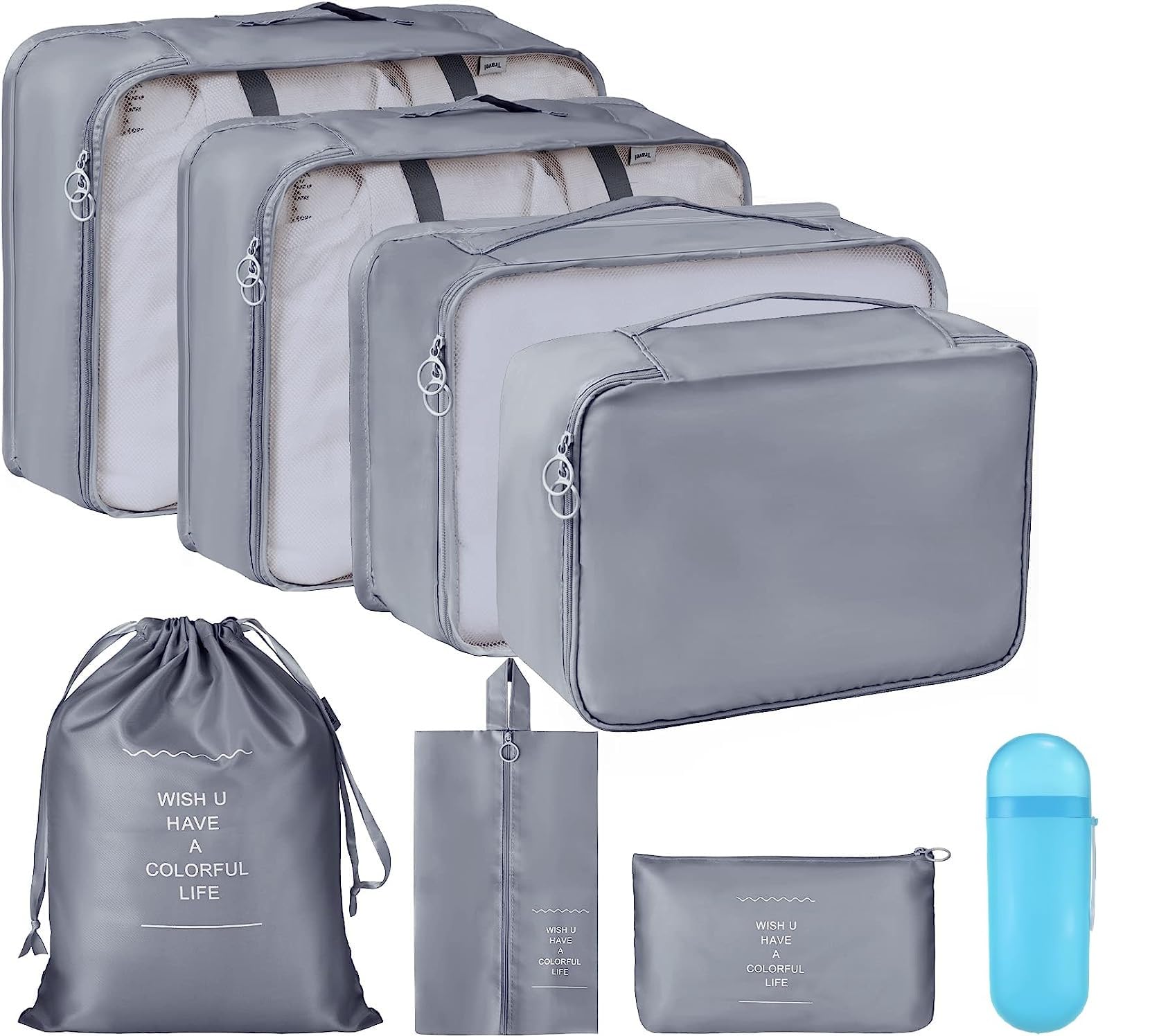 11 Ismael 7pcs Set Travel Organizer Packing Cubes Lightweight Travel Luggage Organizers Laundry Bag or Toiletry Bag Laundry Organiser (Grey)-image-45