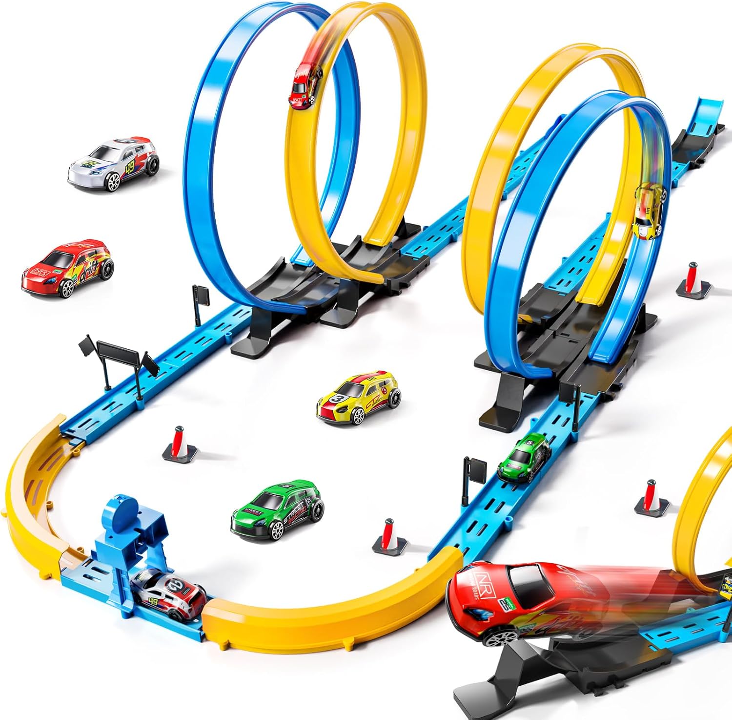 MSKOLER Car Race Track Sets for Kids 3 4 5 6 7 8 9 Years Old - Toy Car Track Set for Boys 3-5 6-8 8-12, Competitive Racing Game with 4 Small Cars, Boys Toy, Gifts Toys Cars for Toddlers Girls 3-8