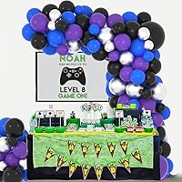 Vista 6 de Kit de arco de guirnalda de globos azules, morados y negros, 122 globos morados, azul rey y negro, globos metálicos plateados para videojuegos