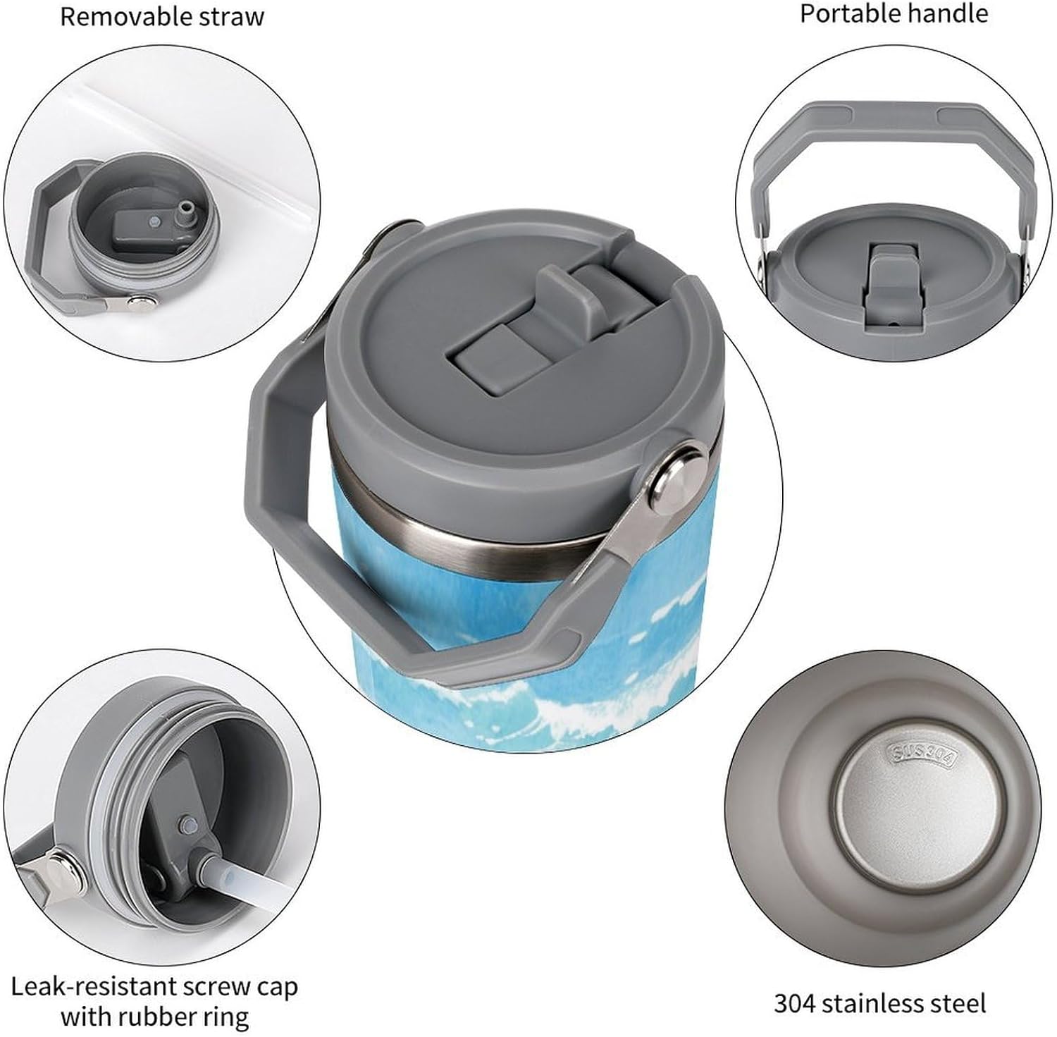 30 Oz Insulated Mug with Handle Lid And Straw A Turtle Pattern Large Metal Sports Bottle Great for Gifts Parties Office Coffee