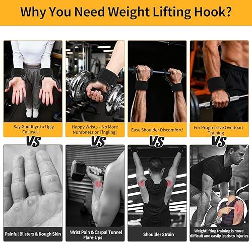 Miniatura 6 de GPANDAG Ganchos de levantamiento de pesas y agarres de levantamiento para hombres y mujeres (2 pares), correas de levantamiento de pesas para