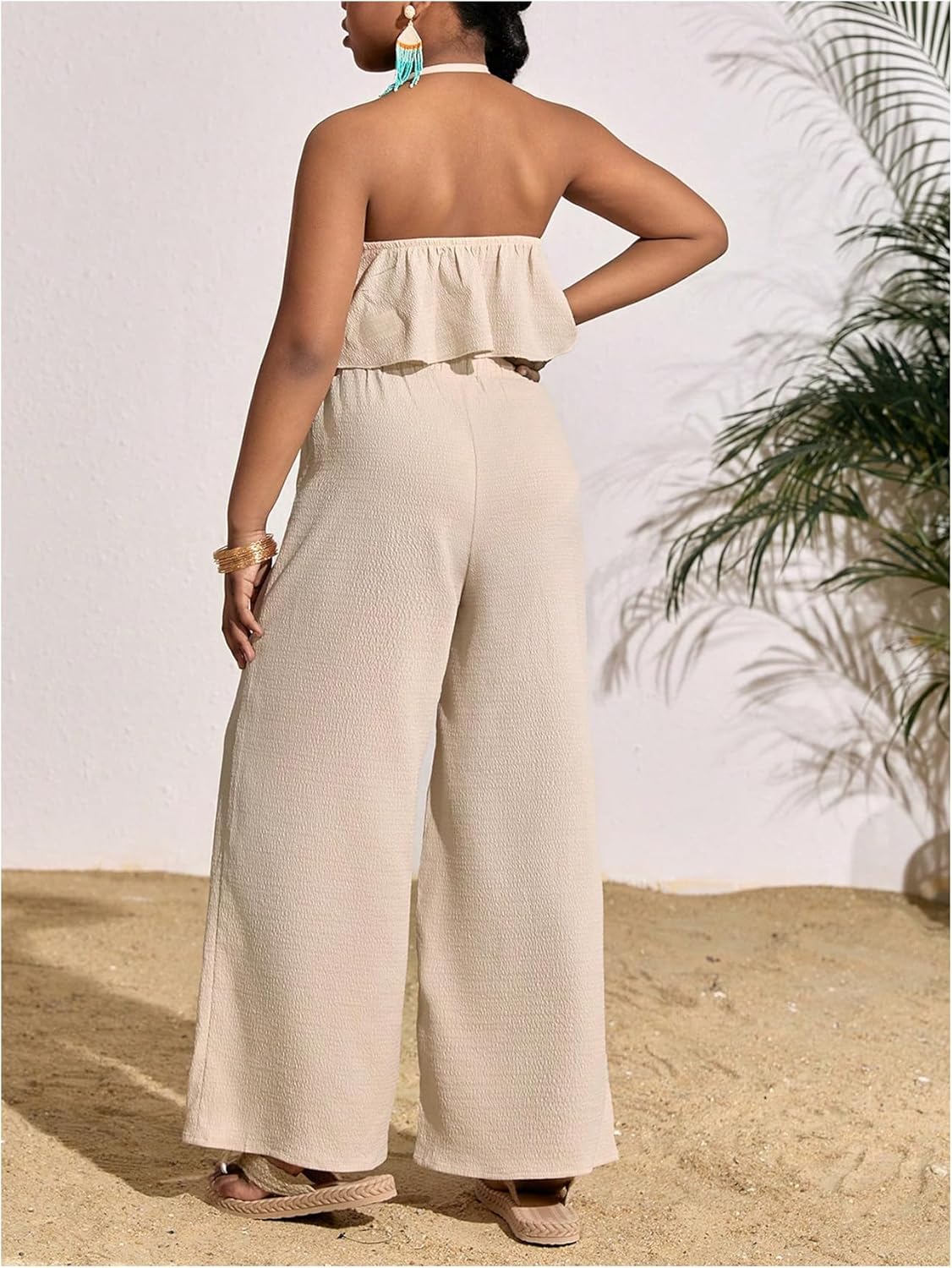 Floerns Girl's 2 Piece Summer Outfits Hanky Hem Halter Top & Wide Leg Long Pants Set - Image 2