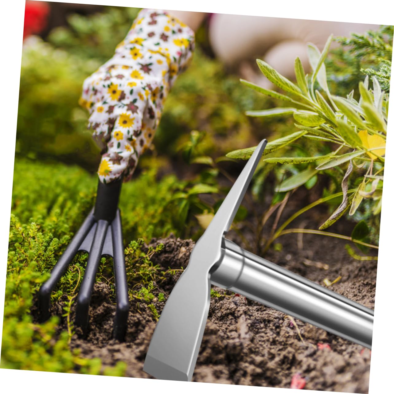 Hemobllo Attrezzo da Giardino in Acciaio Inox, Piccola Versione Manuale | Argento, per Orto e Diserbo, Strumento Compatto per Scavare e Lavorare Terreno