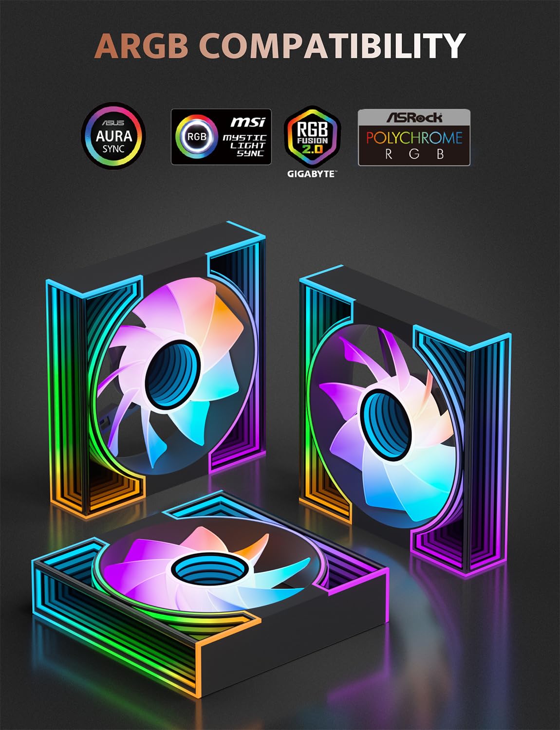 darkFlash Confezione da 3 ventole per case PC da 120 mm, PWM ARGB Sync, ventole di raffreddamento indirizzabili RGB per case del computer e flusso d'aria elevato (DM8, nero)