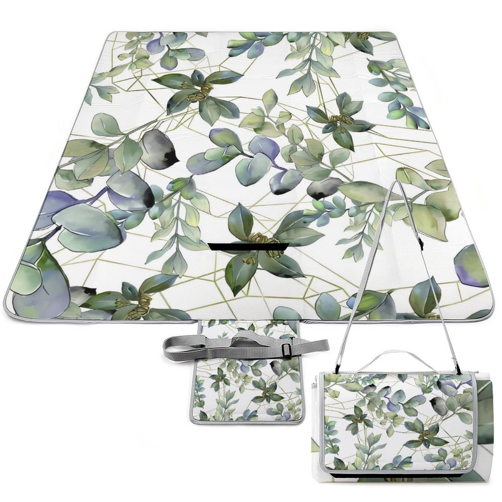 Couverture de camping imperméable et thermique 148x148 cm avec motif eucalyptus