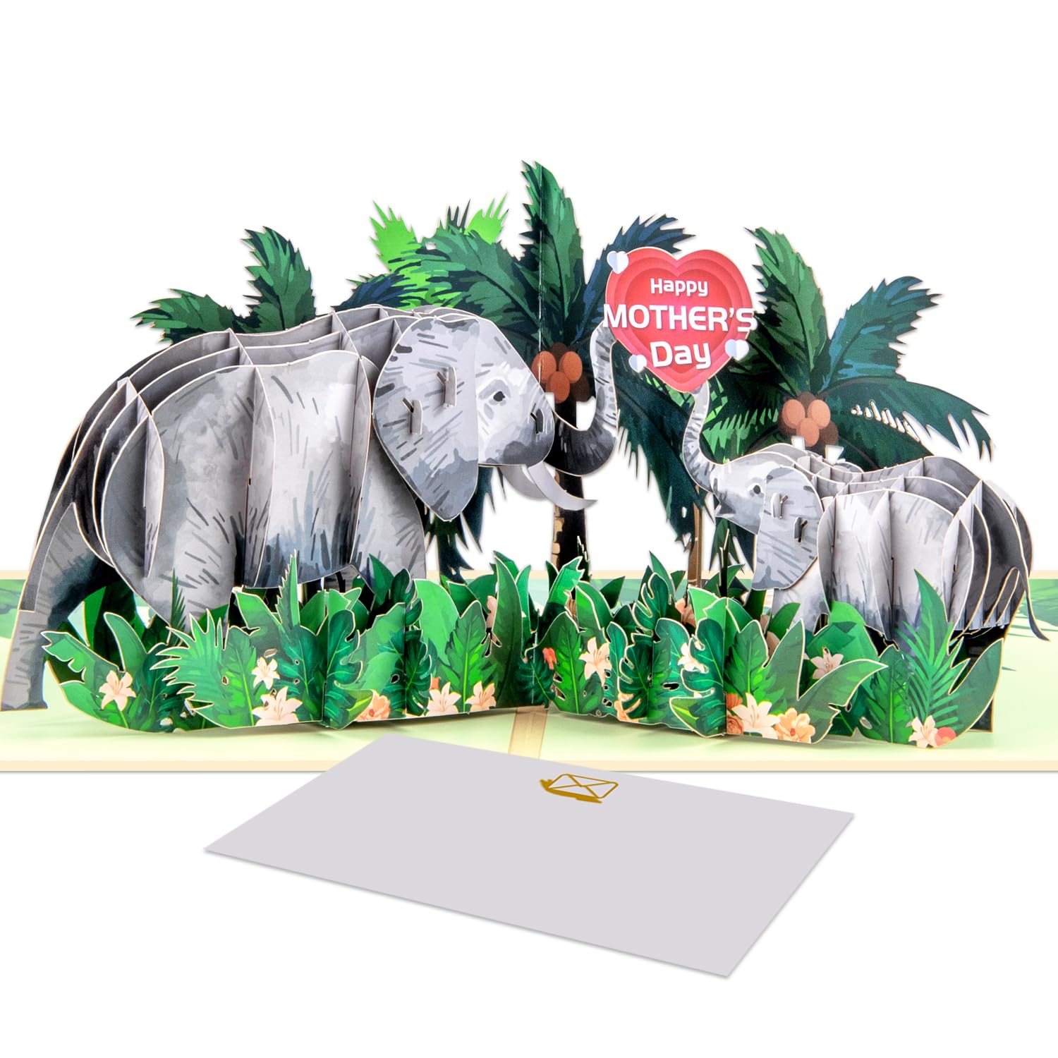3D Pop-Up Mother’s Day Card with Elephants | Heartwarming Jungle Design Featuring Mother-Child Bond | "Behind Every Strong Person is a Loving Mother" Quote | 3D Pop-Up Card for Mom | Greeting Gift for Mother’s Day