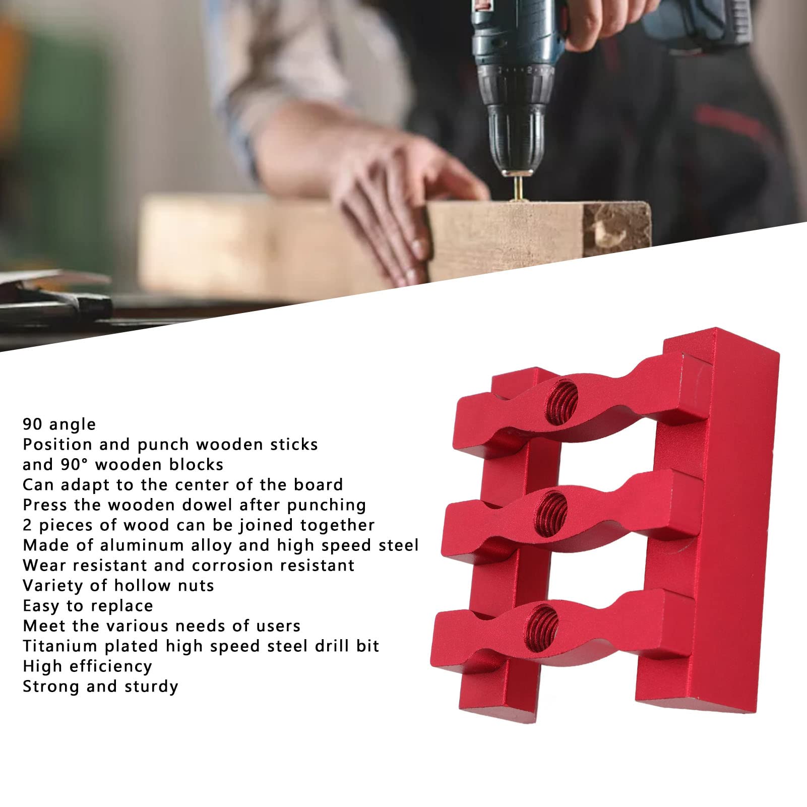Bohrpositionierungsset, DREI-Taschenloch-Vorrichtung mit HSS-Bohrer, 18-teiliges Set selbstzentrierende Dübelvorrichtungen, Arbeitsplattenvorrichtung aus Aluminiumlegierung, 90°-Winkel