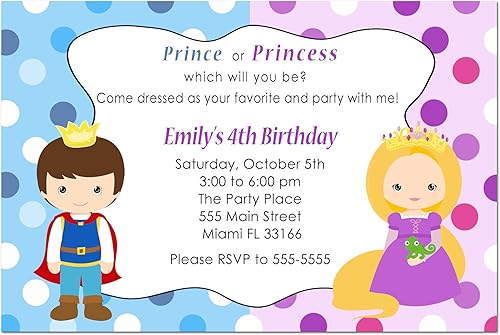 30 invitaciones Prince Princess Girl Boy fiesta de cumpleaños personalizada Tarjetas Papel fotográfico