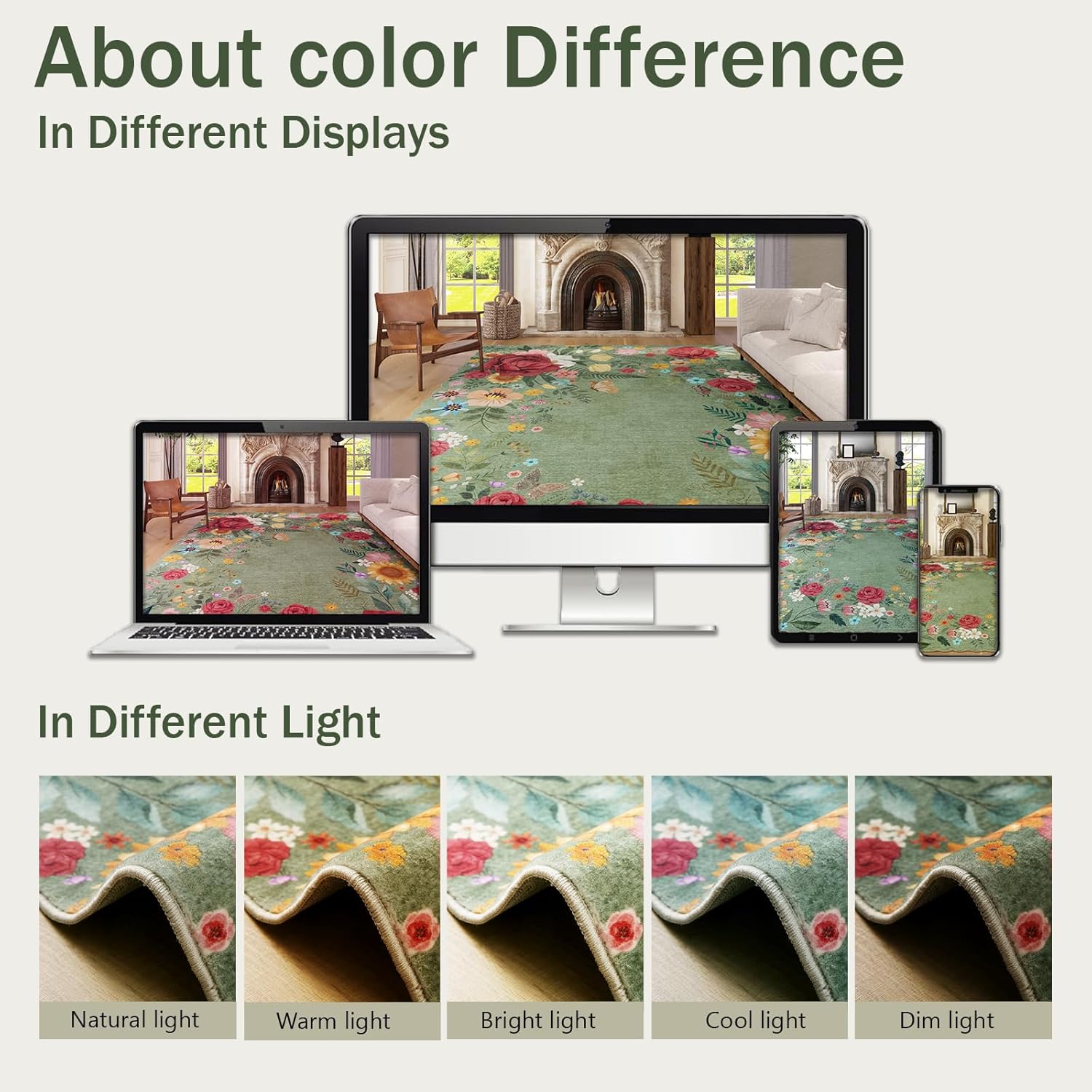 Kitchen Rug Runners for Hallways: 2x6 Washable Runner Rugs for Kitchen Ultra Thin Stain Resistant Non Slip Low Pile Lightweight Vintage Floral Carpet for Laundry Room, Bedside Decor (Green) - Image 7