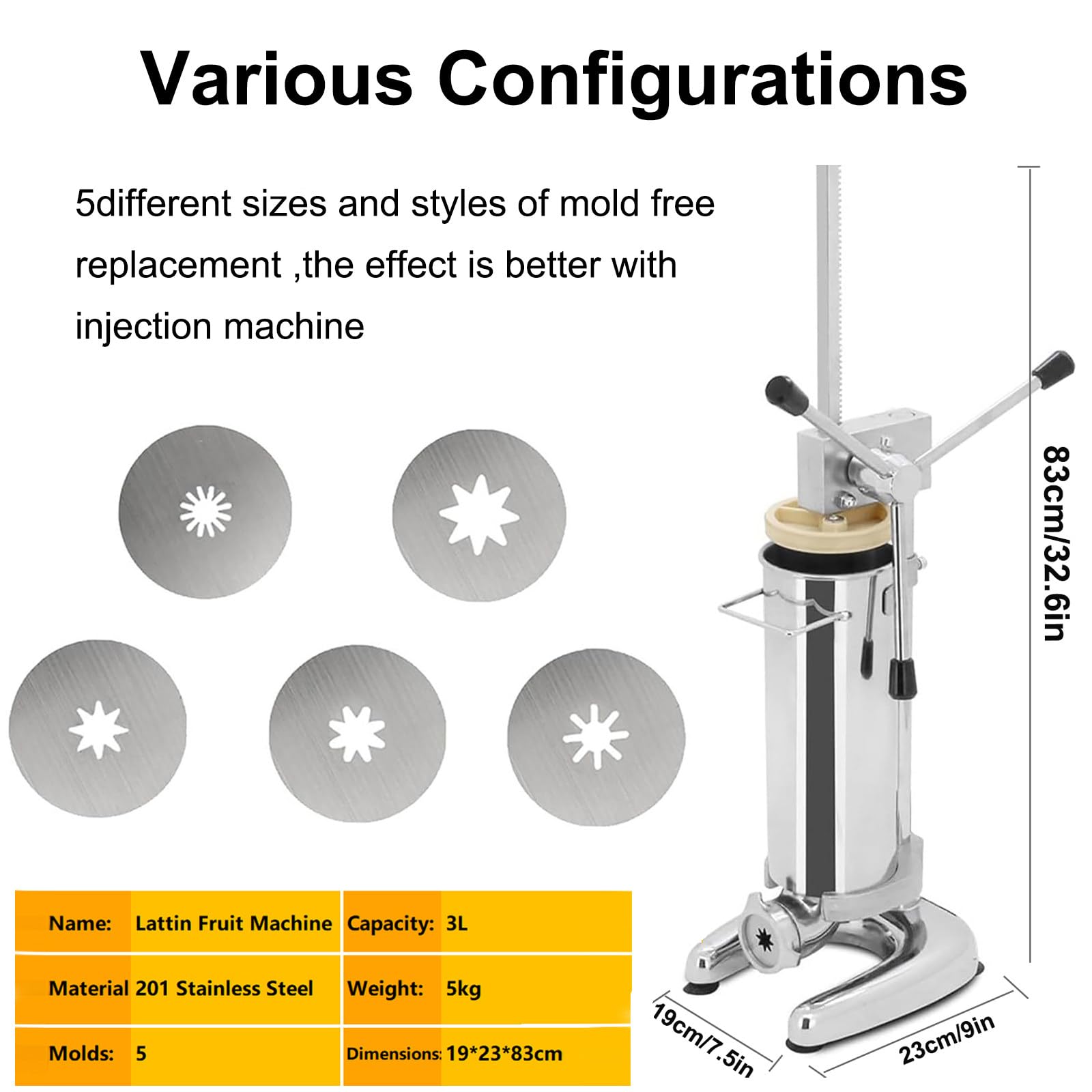 Kommerzieller Churro-Maker, 3L Manuelle Spanische Donut-Churrera-Maker-Maschine mit 5 Formen, Vertikale Churrera-Maschine aus Edelstahl, Churros-Füllmaschine, für Bäckereien