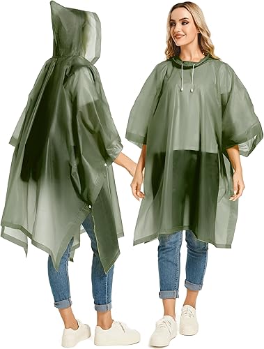Miniatura 8 de HOOMBOOM Ponchos de lluvia reutilizables con capucha con cordón para adultos, abrigo de lluvia grueso impermeable, 2 paquetes