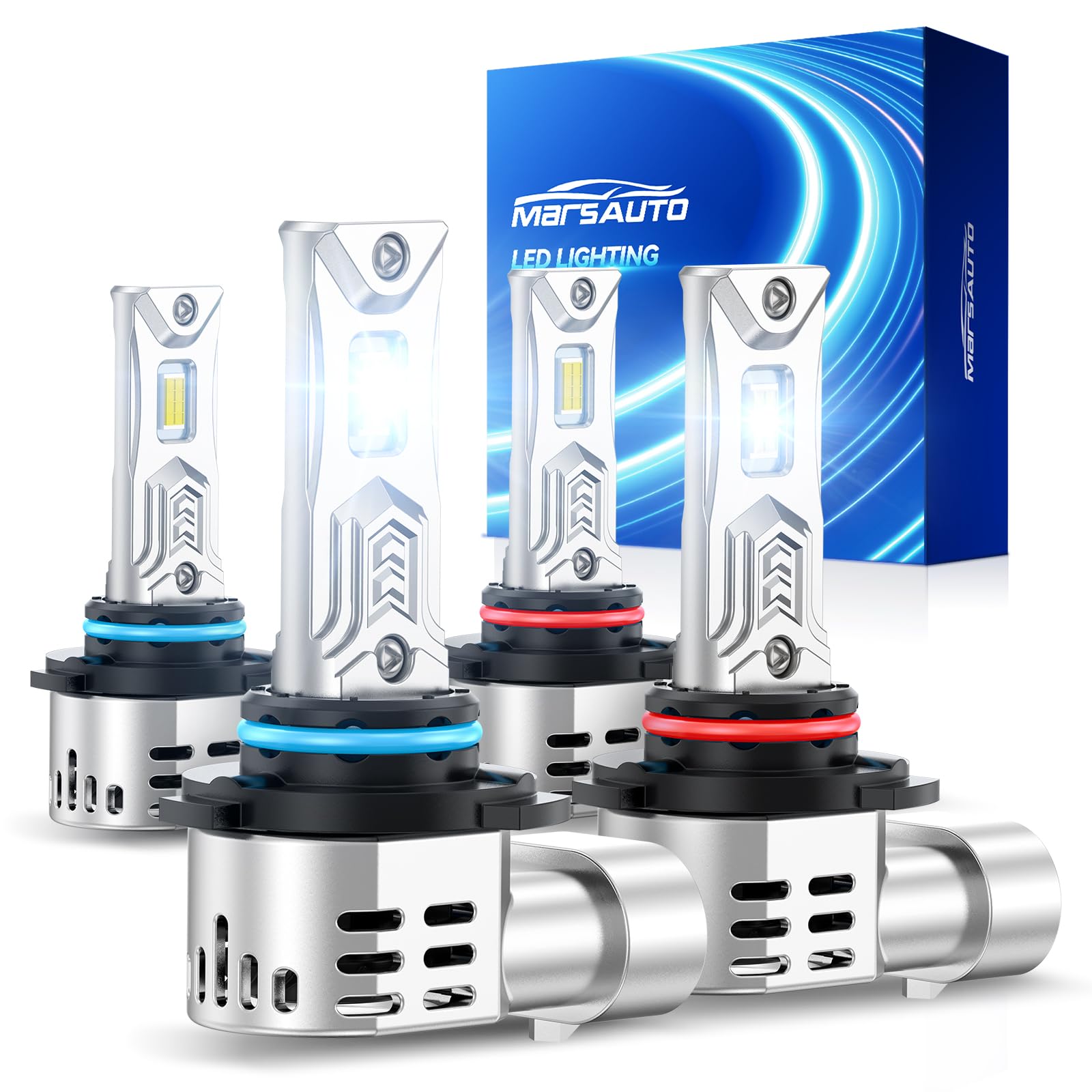 Marsauto 9005/9006 LED Bulbs Combo, 1200% Brightness 120000LM, 1:1 Mini Size, 8-Position Adjustable Ring, Perfect Beam, CANbus Ready, Plug and Play, 4 Bulbs