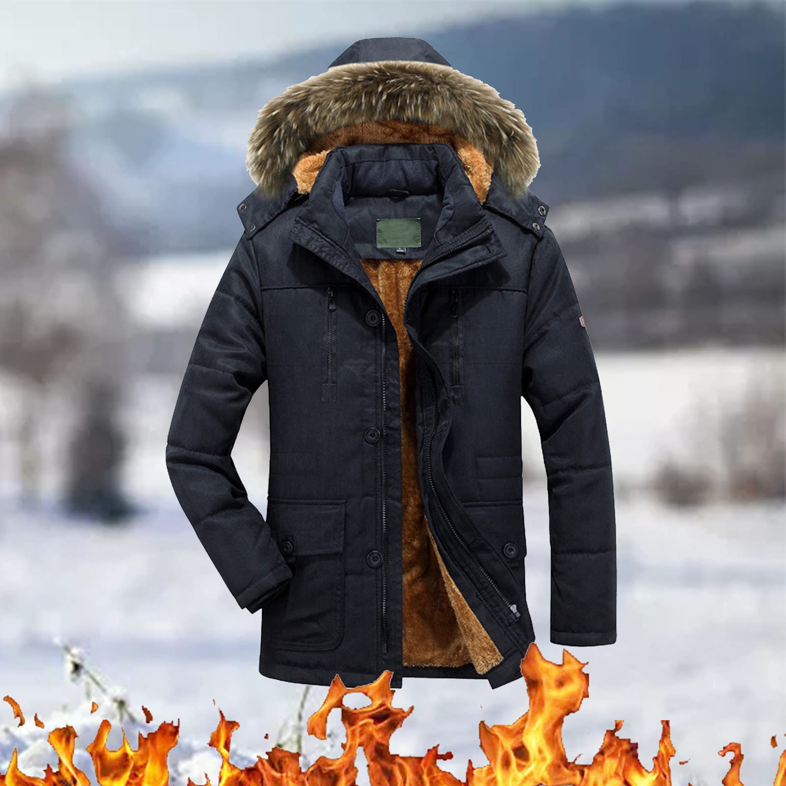 Piumino da uomo con cappuccio fodera in pile cappotto imbottito imbottito all'aperto giacca trapuntata invernale nsulated piumini invernali larghi casual zip up capispalla manica lunga parka termico