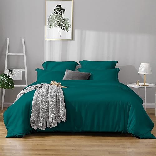 Funda de edredón verde azulado tamaño Queen  Juego de funda de edredón de algodón egipcio suave, 3 piezas, 1 funda de edredón de 90 x 90 pulgadas,