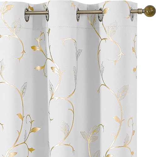 Miniatura 19 de BUHUA Cortinas opacas con estampado de flores, cortinas de ventana con aislamiento térmico, patrón de vid elegante en plata para habitación de bebé,