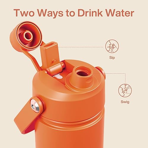 Miniatura 493 de ENCOOL Botella de agua aislada con popote, de acero inoxidable, a prueba de fugas, sin BPA, al vacío de doble pared que se mantiene fría durante 24