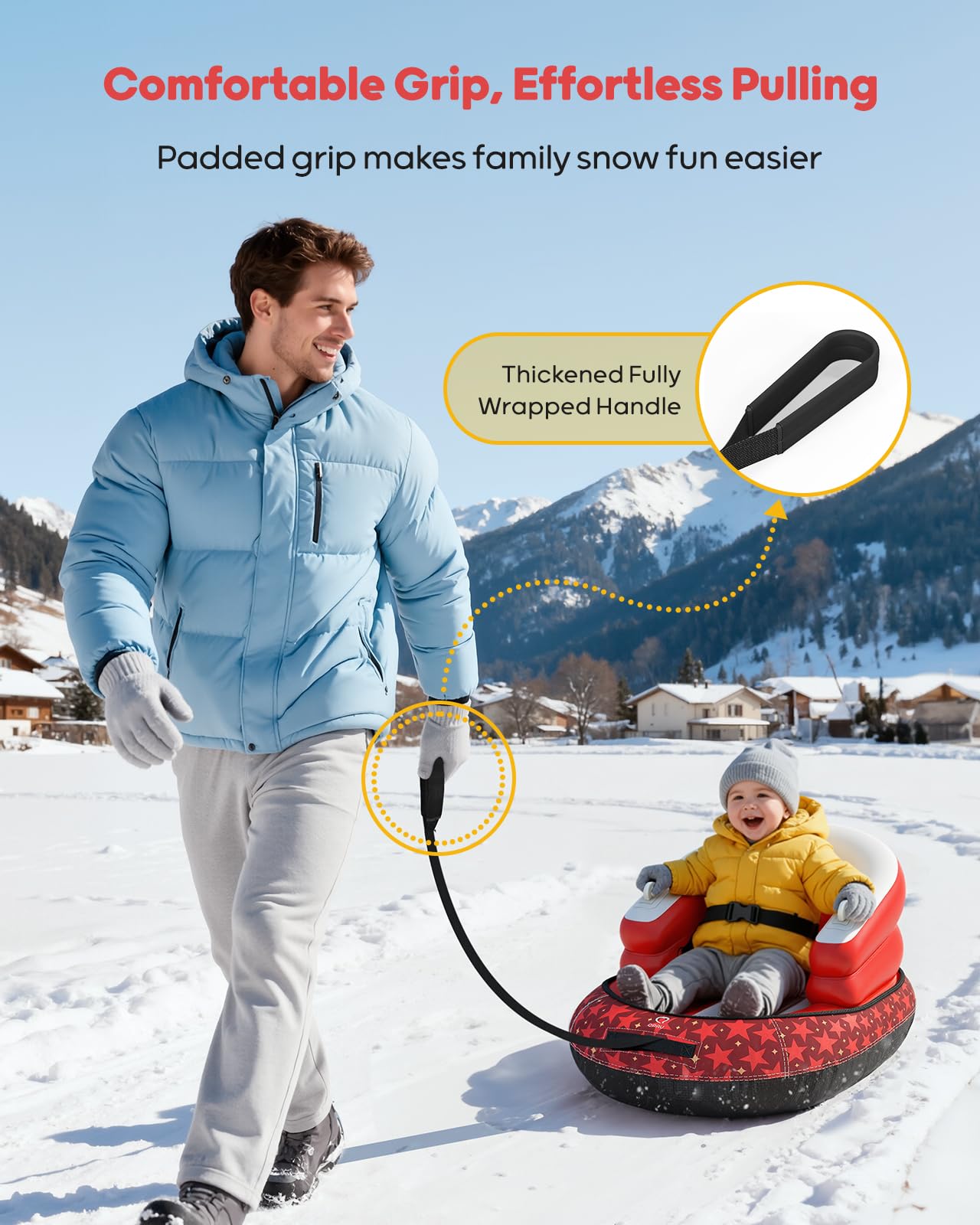 QPAU Trineo Inflable para Bebés y Niños - Air Sleigh de Invierno con Funda de Lona y Correa de Remolque