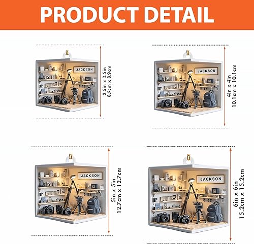 Miniatura 6 de Adorno de fotografía personalizado mini cámara de acrílico plano 2D con nombre personalizado, regalo único para fotógrafo, cineasta, editor o