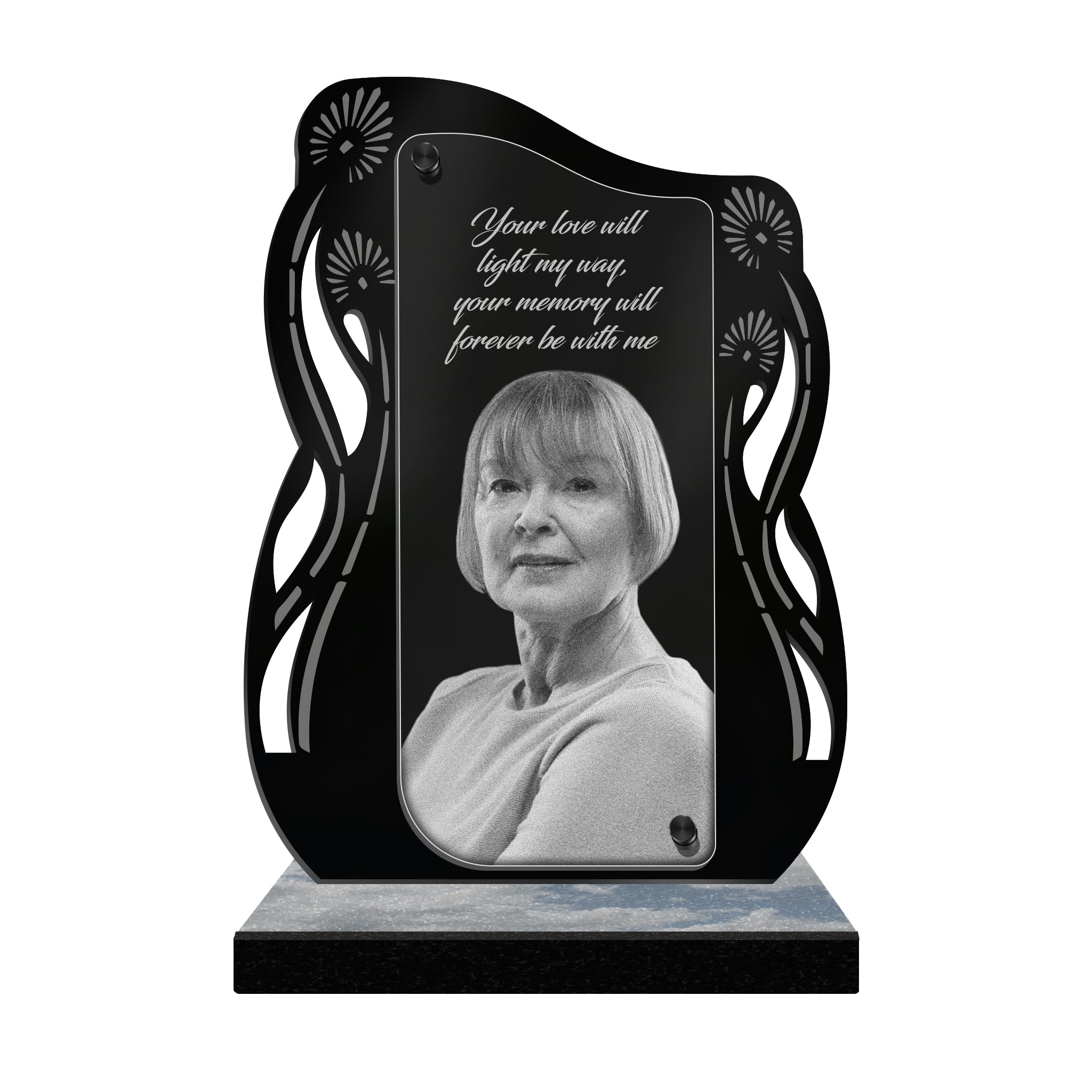 ETERNEL - Personalized Funeral Plaque Flower Aura - Customizable Photo and Text, laser-engraved funeral plaque for tribute, plexiglass, cemetery plaque, tombstone, grave, ceremony