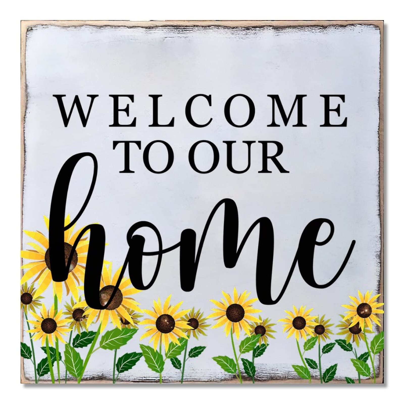 Plaque en bois avec motif de tournesol vintage et suspension murale rustique