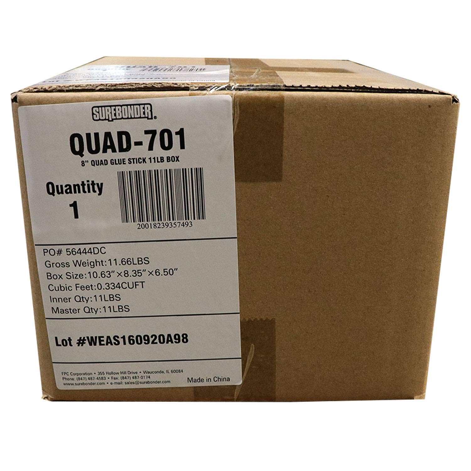 QUAD-701 High Melt Temperature Fast Set Bulk Hot Melt Glue Sticks - 8" Quad Stick - 11 lbs - Tan