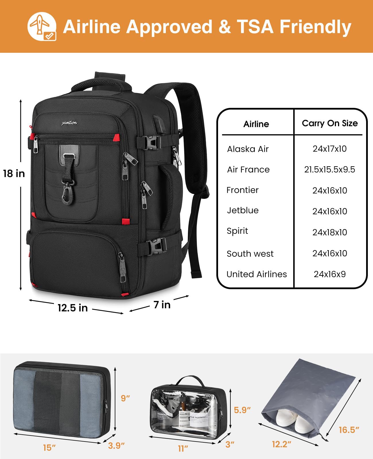 YAMTION Zaino da viaggio, zaino per computer portatile con porta di ricarica USB, per uomini e donne
